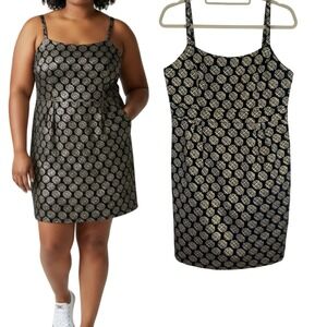 Limited‎ Edition Women Black Gold Metallic Circle Print Size 12 Sleeveless Dress